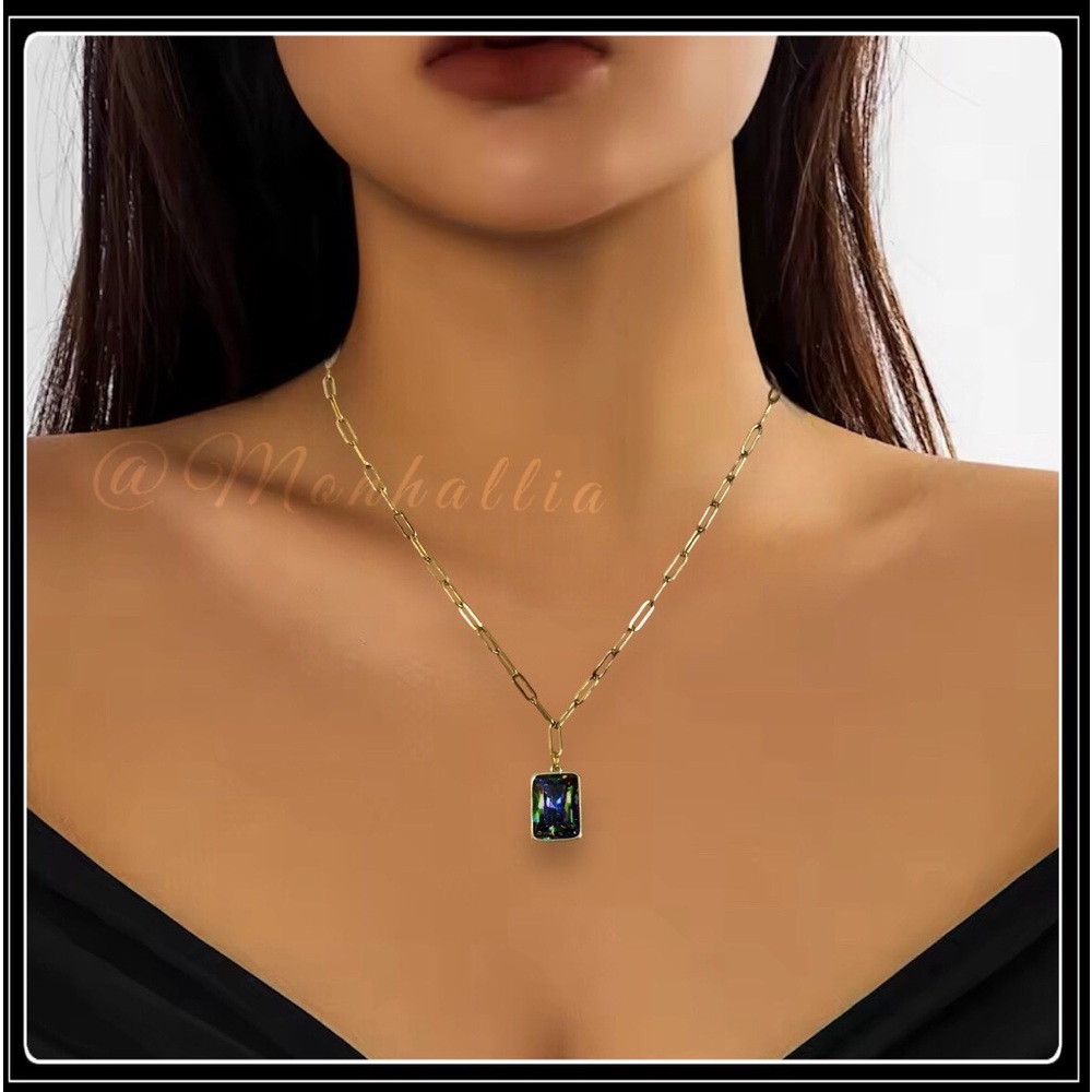 NEW 14K GOLD PAPERCLIP CRYSTAL PRISM STONE HANG CUSTOM PENDANT NECKLACE - Picture 5 of 7